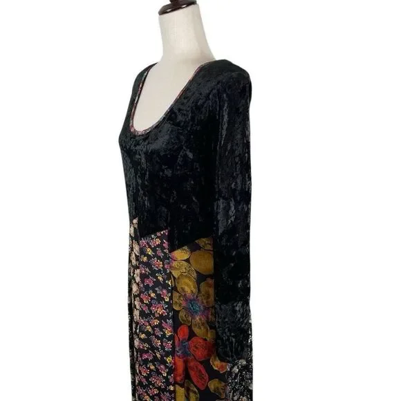Vintage Handmade Patchwork Whimsygoth  Hippie Maxi Dress Long Sleeve Velvet - Picture 7 of 12